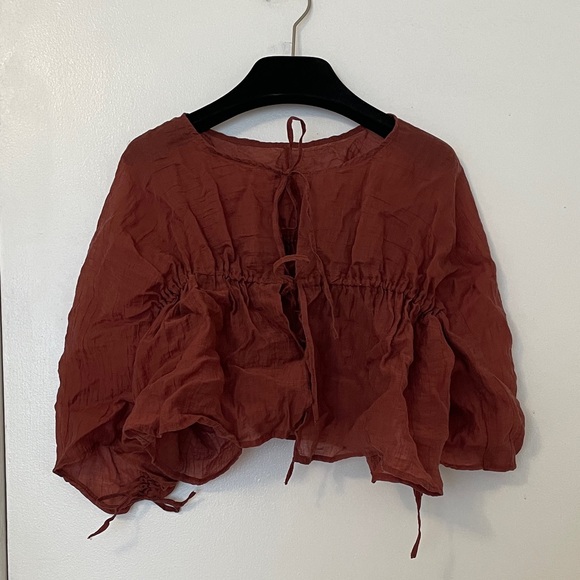 retrogirl Tops - Retrogirl Brown Drawstring Peasant Blouse - Women Tops
